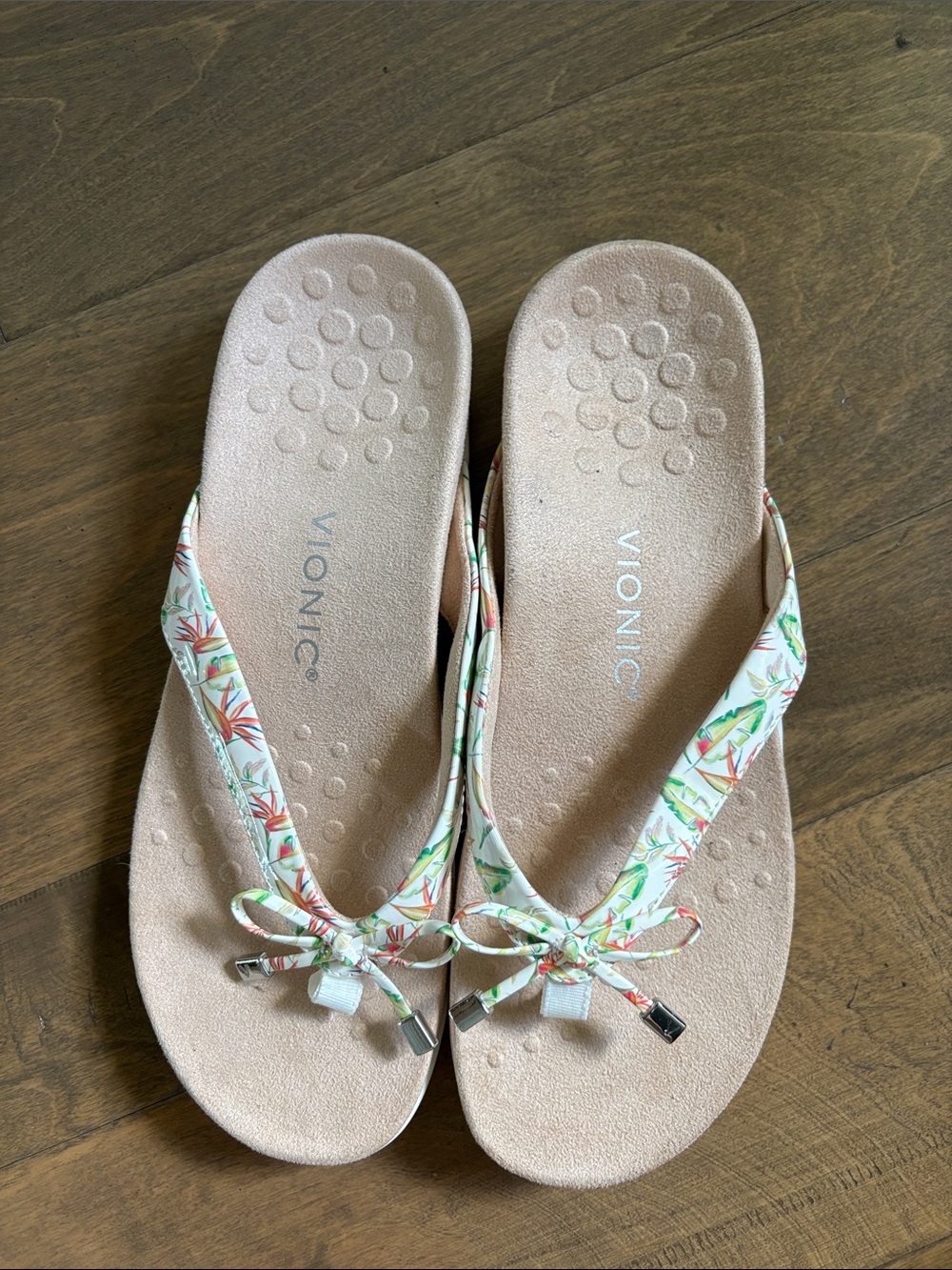 EUC Vionic Bella II Tropical Theme Bow Thong Sandals Orthotic Size 10